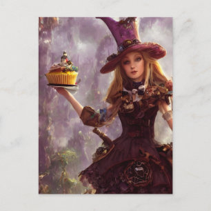 Steampunk Alice met een cupcuke Briefkaart