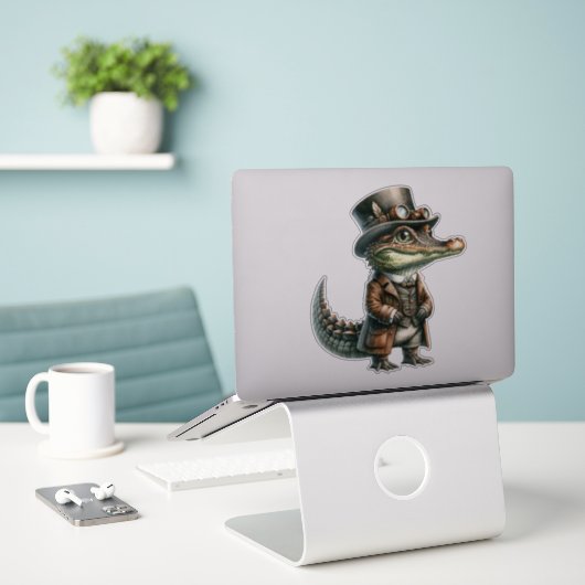 Steampunk Alligator Transparante Sticker (Laptop op bureau)