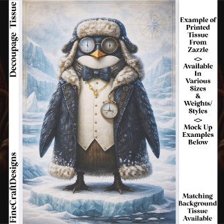Steampunk Arctic Explorer Penguin FG3 Decoupage Tissuepapier