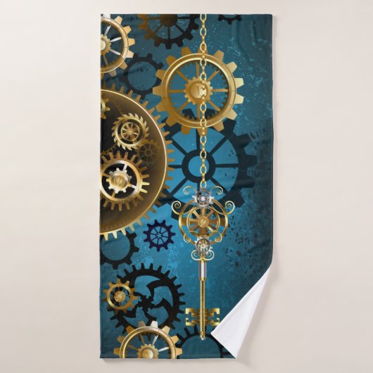 Steampunk Arrière - plan turquoise avec Gears (Serviette de bain)