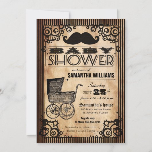 Steampunk  Baby shower Kaart (Voorkant)