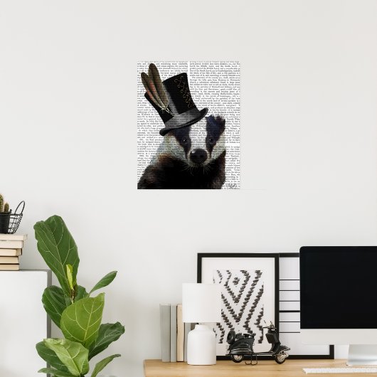 Steampunk Badger in Top Hat Poster (Thuiskantoor)