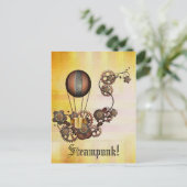 Steampunk Balloon Antiek Geel Briefkaart (Staand voorkant)
