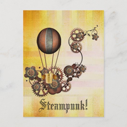Steampunk Balloon Antiek Geel Briefkaart (Voorkant)