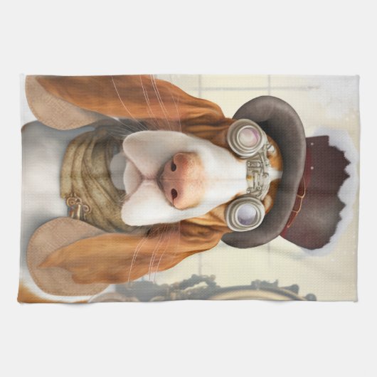 Steampunk Basset Hound Theedoek (Horizontaal)