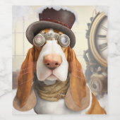 Steampunk Basset Hound Wijn Etiket (Enkel label)