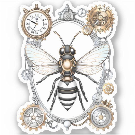 Steampunk Bee Insect Miel abeilles Sticker Robotiq (Devant)