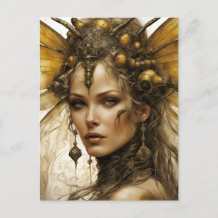 Steampunk Bee Insect Vrouw Briefkaart