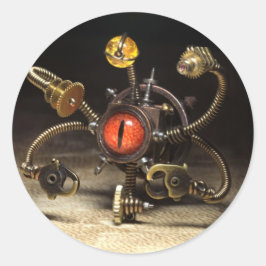Steampunk Beholder Robot Ronde Sticker