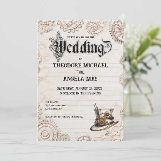 Steampunk Beige Personalized Wedding Invitation (Debout devant)