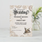 Steampunk Beige Personalized Wedding Invitation Kaart (Staand voorkant)