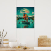 Steampunk Bird Rowing Surreal Lake Cosmic Poster (Keuken)