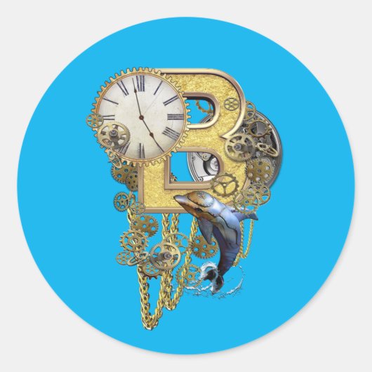 Steampunk Birthday letter B Ronde Sticker (Voorkant)