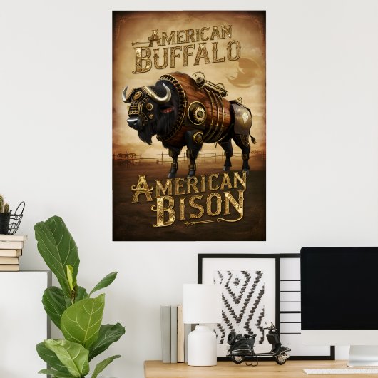 Steampunk Bizon op de Prairie Poster (Thuiskantoor)