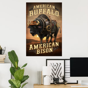 Steampunk Bizon Sunset Poster