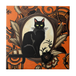 Steampunk Black Cat Halloween Tegeltje