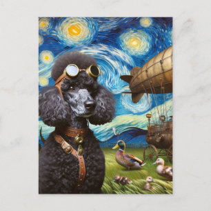 Steampunk Black Poodle Pilot Van Gogh Briefkaart