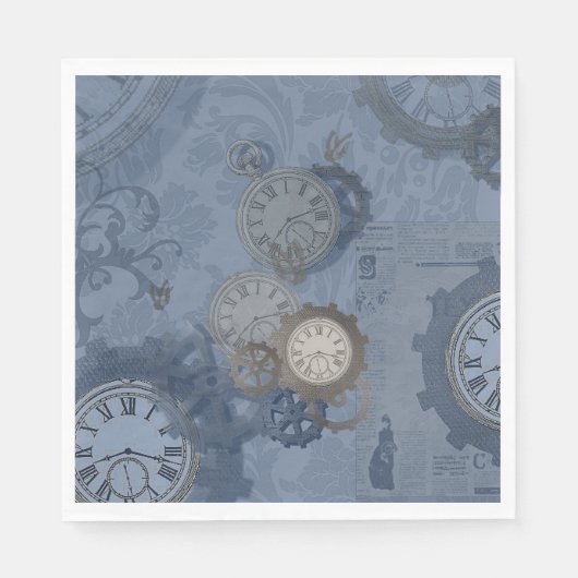 Steampunk blauwe  afdruk servet (Voorkant)