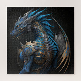 Steampunk blauwe draak met metalen vleugels AI-kun Legpuzzel