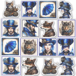 Steampunk Blauwe en Gouden Waterverf Vinyl Sticker