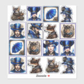 Steampunk Blauwe en Gouden Waterverf Vinyl Sticker (Vel)