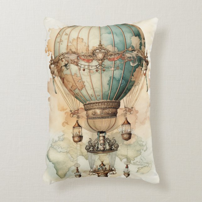  Steampunk Blauwe Hete Luchtballon (2) Accent Kussen (Voorkant(Verticaal))