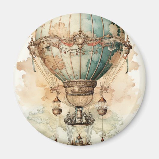 Steampunk Blauwe Hete Luchtballon (2) Magneet (Voorkant)