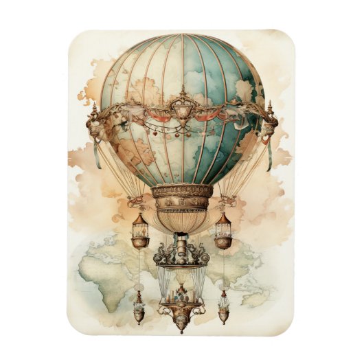 Steampunk Blauwe Hete Luchtballon (2) Magneet (Verticaal)