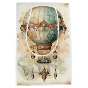 Steampunk Blauwe Hete Luchtballon (2) Medium Cadeauzakje