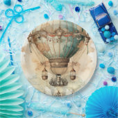  Steampunk Blauwe Hete Luchtballon (2) Papieren Bordje (Feest)