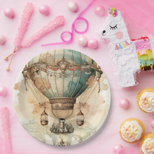  Steampunk Blauwe Hete Luchtballon (2) Papieren Bordje (Feest)