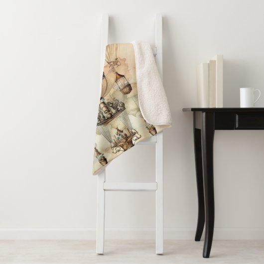 Steampunk Blauwe Hete Luchtballon (2) Sherpa Deken (In situ)