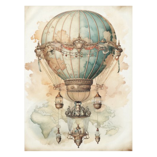 Steampunk Blauwe Hete Luchtballon (2) Tafelkleed (Voorkant)