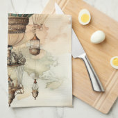 Steampunk Blauwe Hete Luchtballon (2) Theedoek (Quarter Fold)