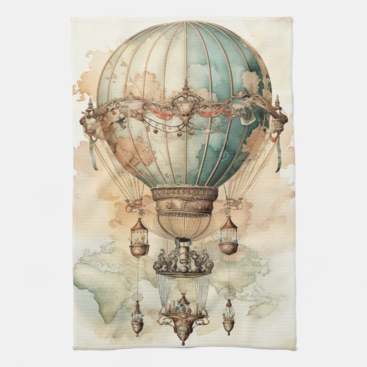 Steampunk Blauwe Hete Luchtballon (2) Theedoek (Verticaal)