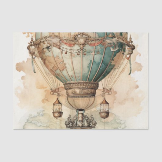 Steampunk Blauwe Hete Luchtballon (2) Tissuepapier (Voorkant)