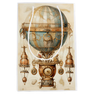 Steampunk Blauwe Hete Luchtballon (3) Medium Cadeauzakje