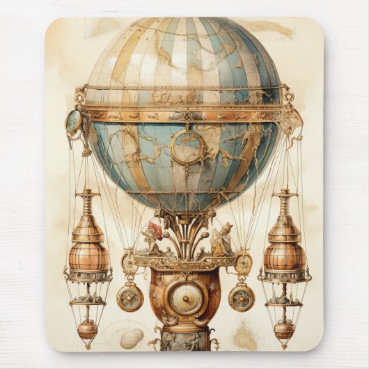 Steampunk Blauwe Hete Luchtballon (3) Muismat (Voorkant)