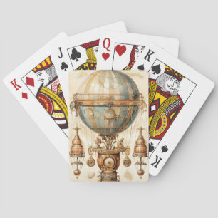 Steampunk Blauwe Hete Luchtballon (3) Pokerkaarten