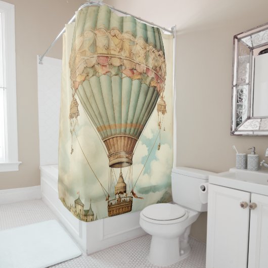  Steampunk Blauwe Hete Luchtballon Douchegordijn (In situ)