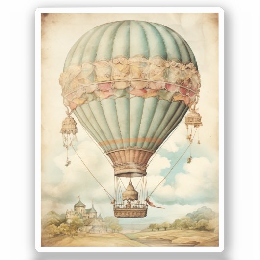  Steampunk Blauwe Hete Luchtballon Sticker (Voorkant)