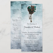 Steampunk Blauwgroen hart bruiloft programma (Voorkant / Achterkant)