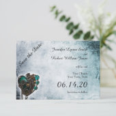 Steampunk Blauwgroen Hart Bruiloft Save the Date (Staand voorkant)