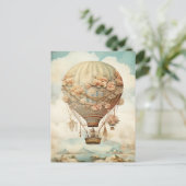 Steampunk Bloemen Blauwe Hete Luchtballon (2) Briefkaart (Staand voorkant)