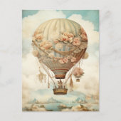 Steampunk Bloemen Blauwe Hete Luchtballon (2) Briefkaart (Voorkant)