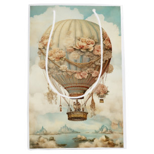 Steampunk Bloemen Blauwe Hete Luchtballon (2) Medium Cadeauzakje