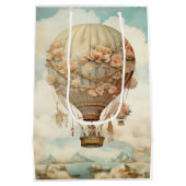  Steampunk Bloemen Blauwe Hete Luchtballon (2) Medium Cadeauzakje (Achterkant)