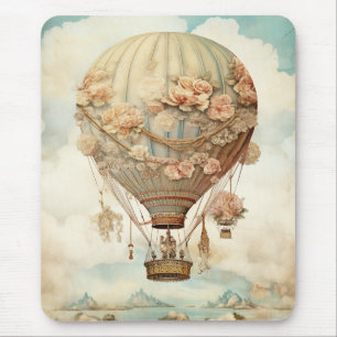  Steampunk Bloemen Blauwe Hete Luchtballon (2) Muismat