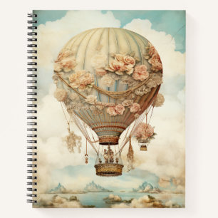 Steampunk Bloemen Blauwe Hete Luchtballon (2) Notitieboek