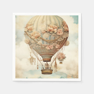 Steampunk Bloemen Blauwe Hete Luchtballon (2) Servet